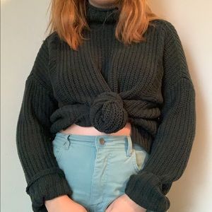 express deep green knit chunky turtle neck sweater